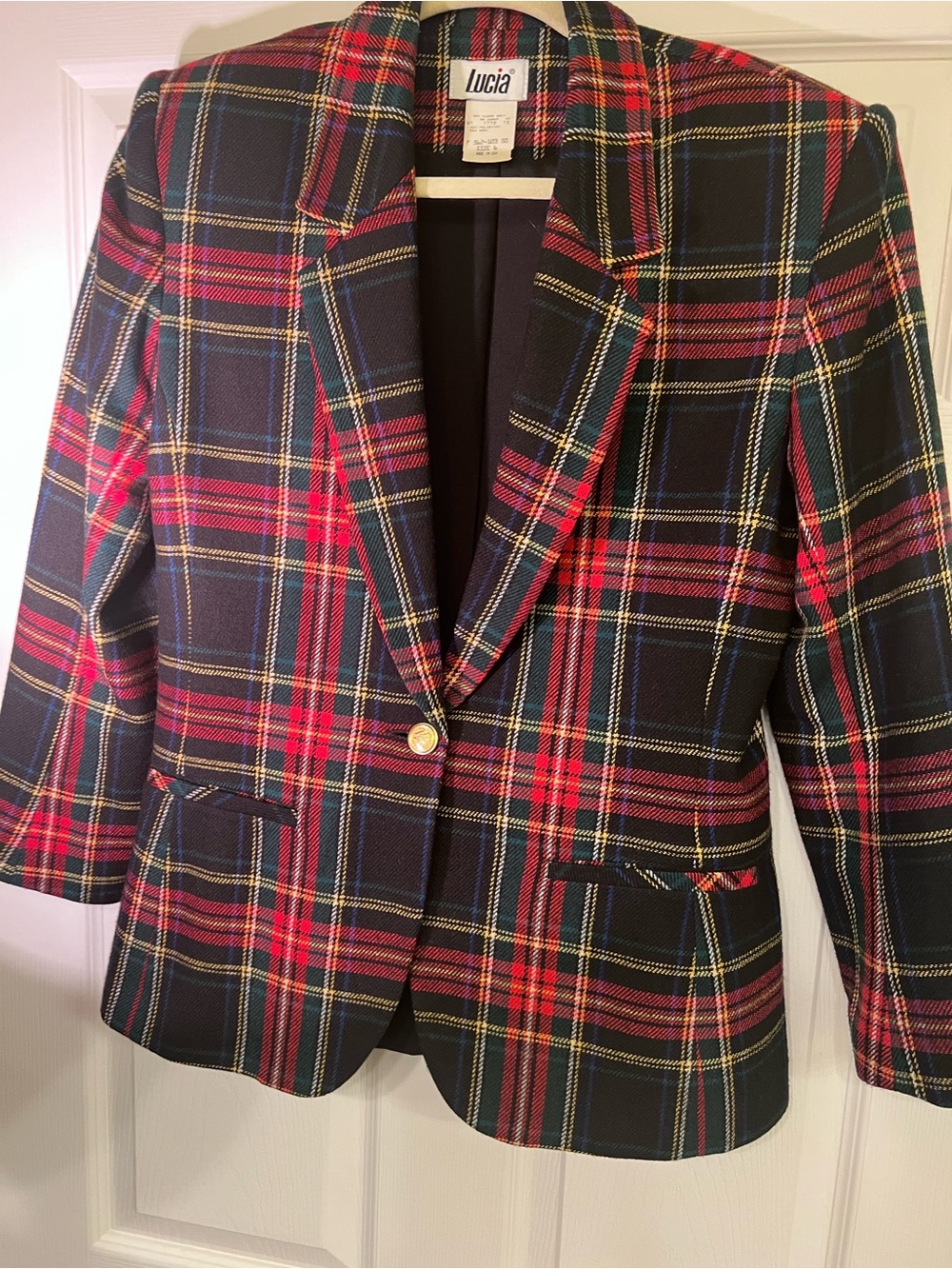 Tartan Plaid Blazer Coat Jacket  Women’s Size 6 Chest 36” Wool Blend
